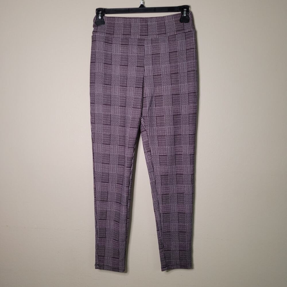 Shein Chic Purple & Gray Plaid High-Waist Pants - Size Large